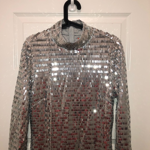 Simon Miller x Anthropologie Sculpty Silver Sequin Turtleneck Dress Gown sz 12 - Picture 5 of 11